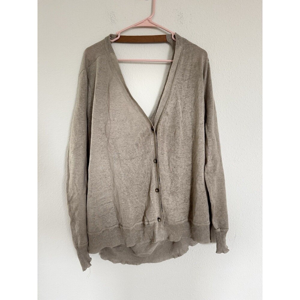 Koch Classic Linen Cardigan Sweater Faux Leather Strap Open Back Button Top
